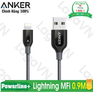 Cáp siêu bền ANKER Powerline+ Lightning 0.9m [kèm túi da] (Xám)
