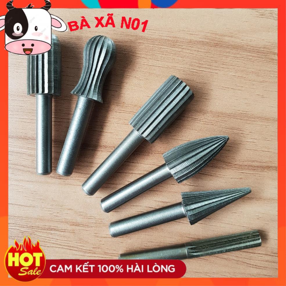 Bộ 6 Đầu Mũi Mài Khắc Lũa Gỗ Cán 6MM - Dụng cụ mài doa lỗ nhựa, kim loại, làm gỗ lũa cây cảnh Bonsai -