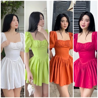 Đầm xòe cổ vuông tay phồng 4 màu