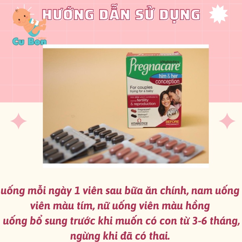 Viên uống tăng khả năng thụ thai cho nam nữ Pregnacare Him and Her Conception 60 viên của Anh Quốc dành cho cả nam và nữ