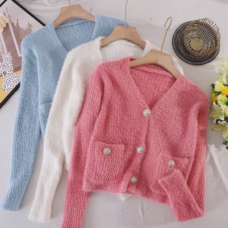 áo len lông khuy đồng mix 2 túi xinh xinh