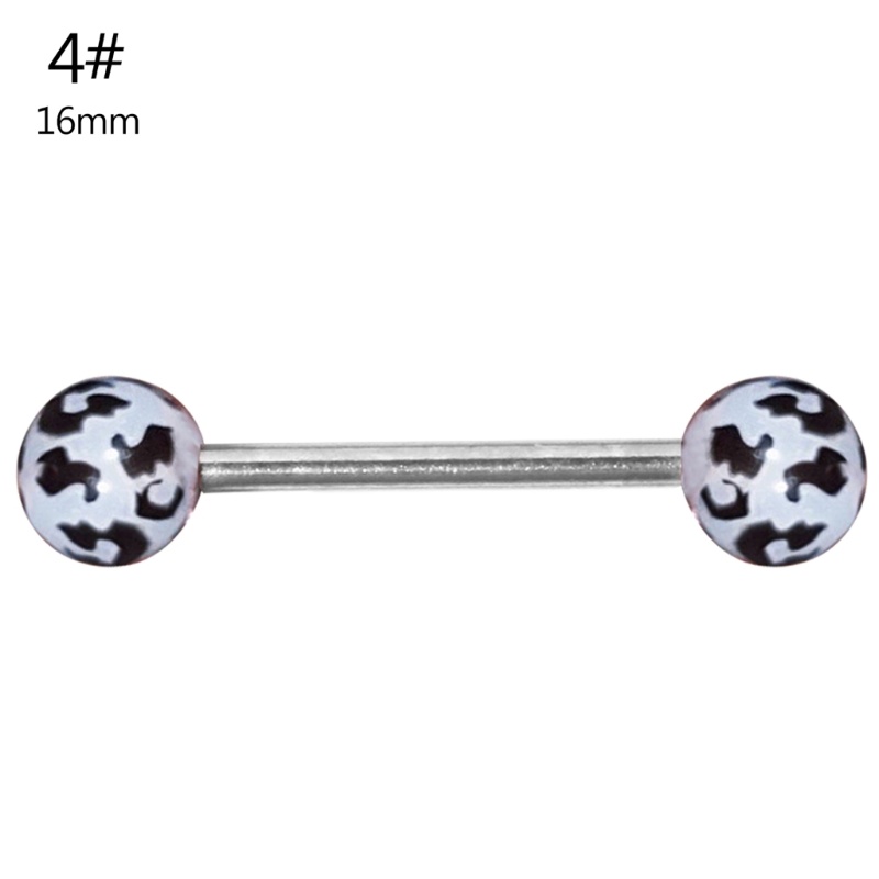 Khuyên Lưỡi Ngắn Bằng Thép Không Gỉ Chống Dị Ứng Họa Tiết Da Báo Cá Tính