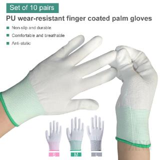 Set 10 đôi găng tay bảo vệ cách ly chống tĩnh điện bằng PU phủ PC chống trượt chất lượng cao 763