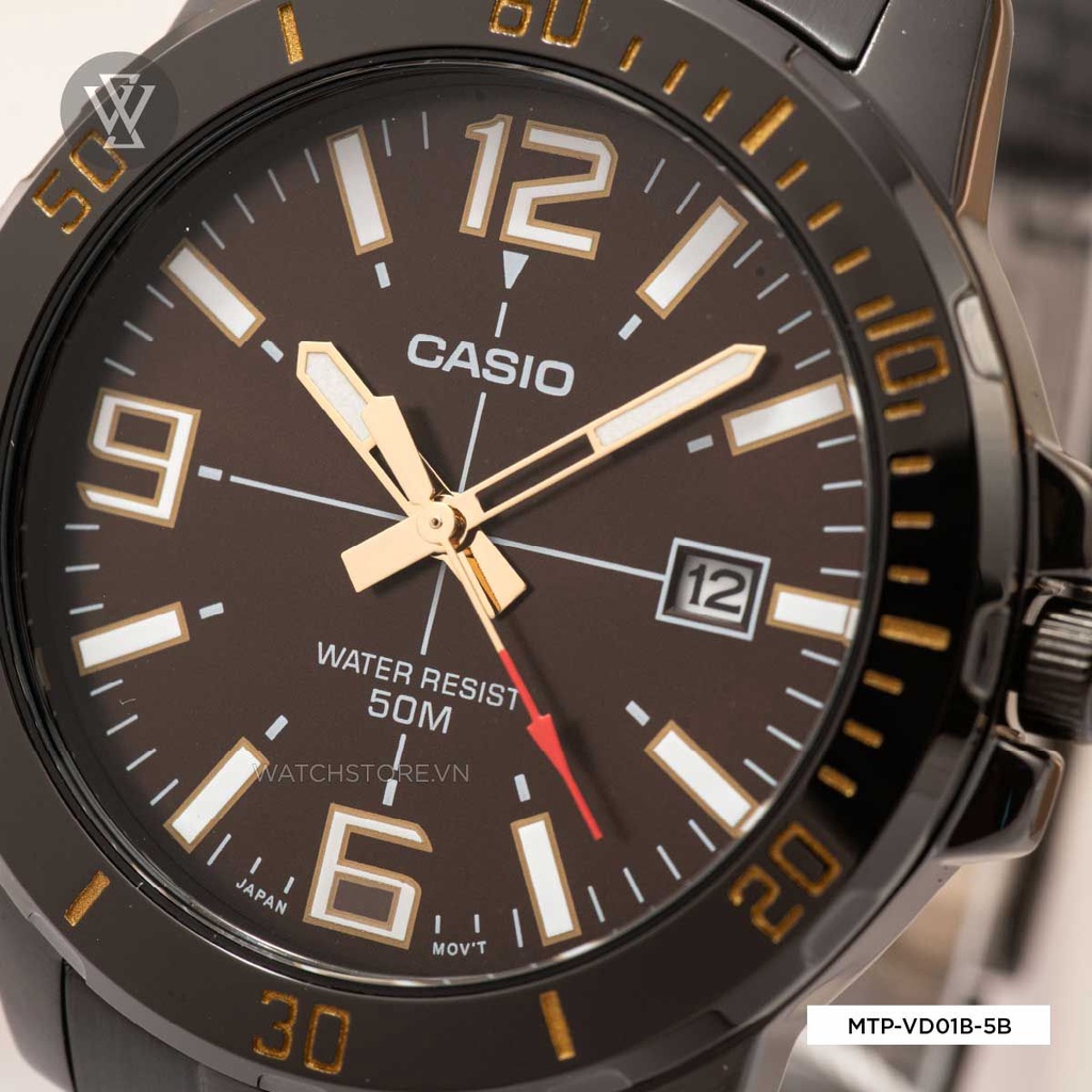 Đồng Hồ Quartz Nam Casio WATCHSTORE MTP-VD01B-5BVUDF Thiết Kế Mặt Kính Khoáng 45mm, Dây Kim Loại, Vỏ Thép Không Gỉ