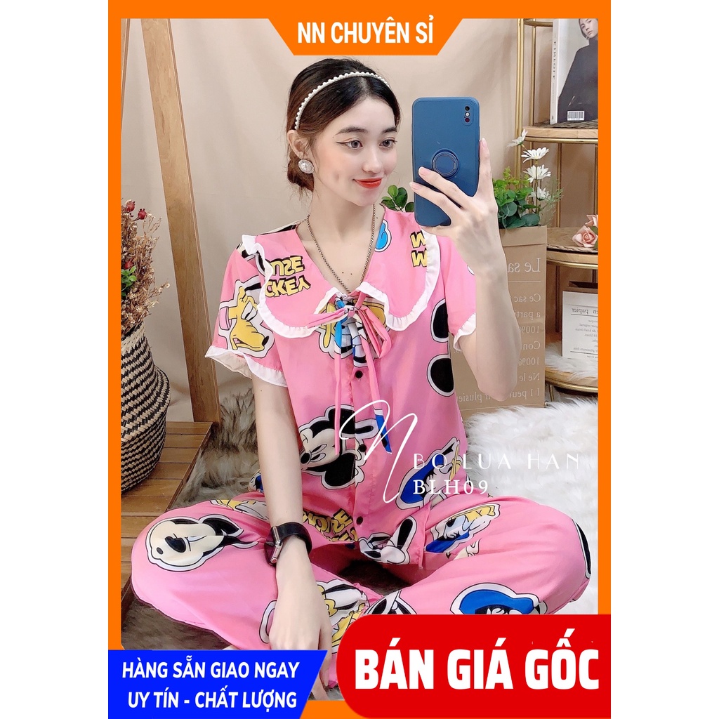 Đồ bộ nữ mặc nhà chất kate lụa mềm mịn mát in hình bò sữa in chuột Mickey in hoạ tiết dễ thương BLH lụa hàn tổng hợp