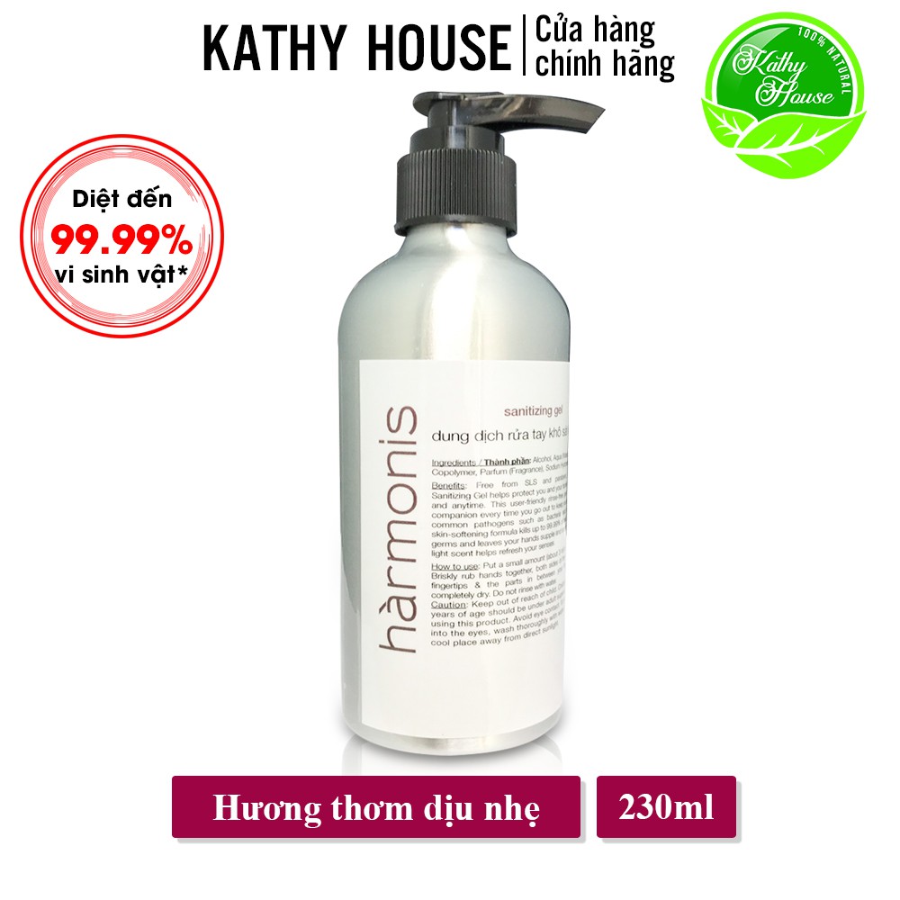 Nước rửa tay khô hàrmonis Hand Sanitizing Gel, diệt khuẩn 99.9%, không gây khô da, không chứa Paraben, SLS, chai 230ml