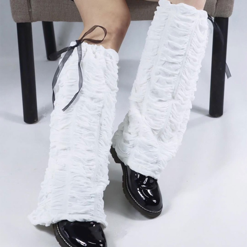 Xiangbao Vớ Dài Đến Đầu Gối Giữ Ấm Chân Màu Trắng Gợn Sóng Bong Bóng Cho Nữ