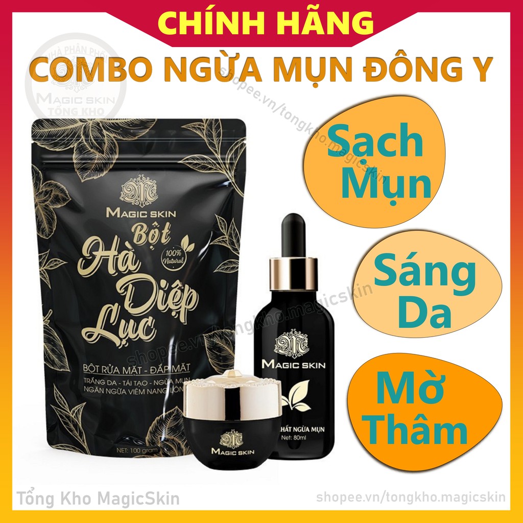 COMBO NGỪA MỤN ĐÔNG Y Magic Skin 3 sản phẩm NGỪA MỤN, NGỪA THÂM, HÀ DIỆP LỤC