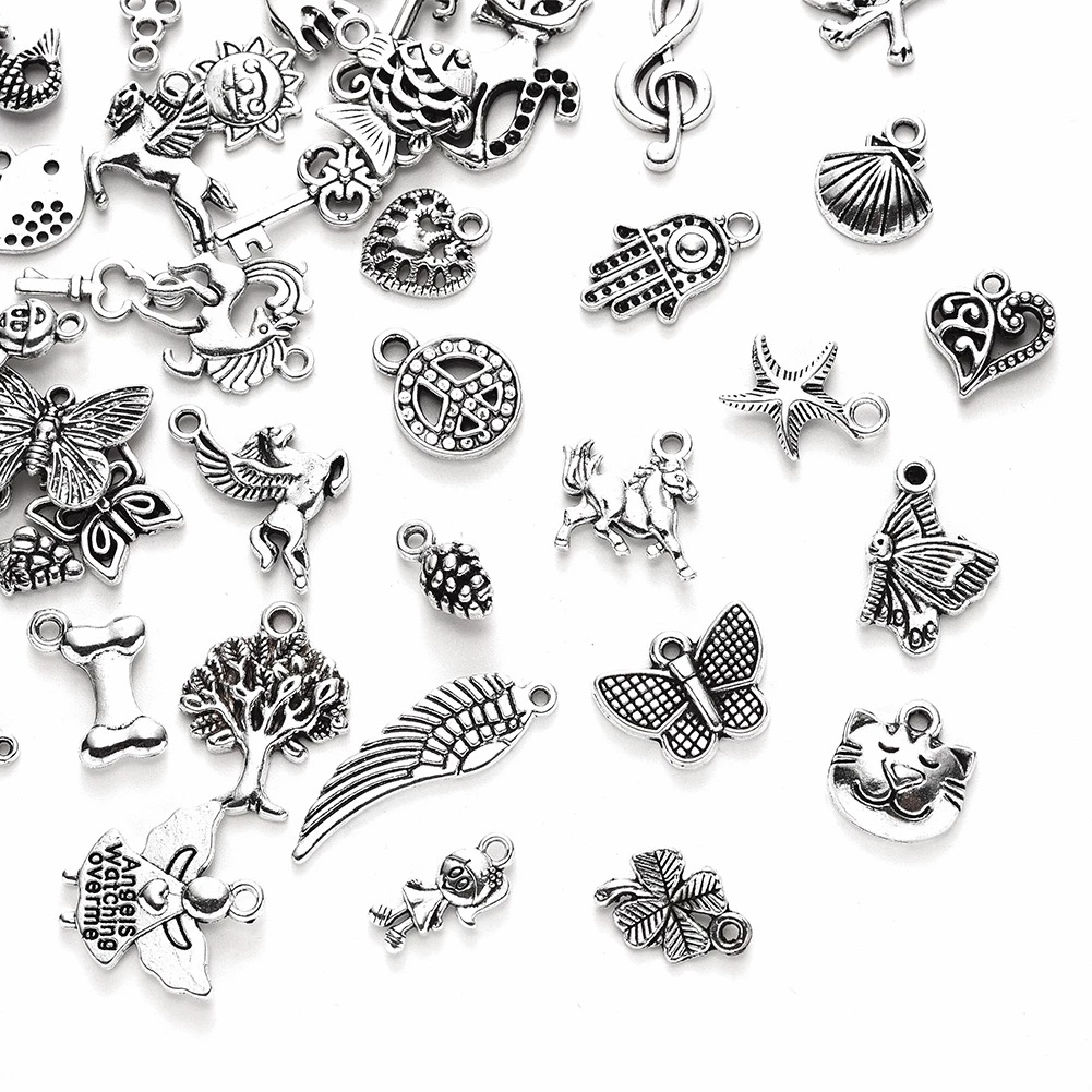 Set 100 mặt vòng cổ màu bạc phong cách cổ điển diy