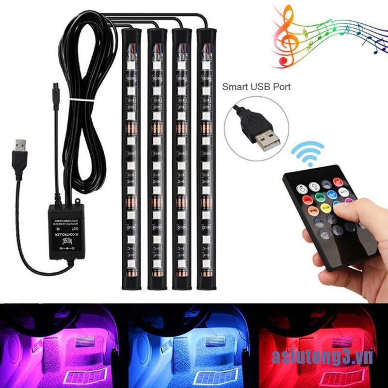 Bộ 4 Dải Đèn led RGB 9 Bóng Trang Trí Nội Thất Xe Hơi