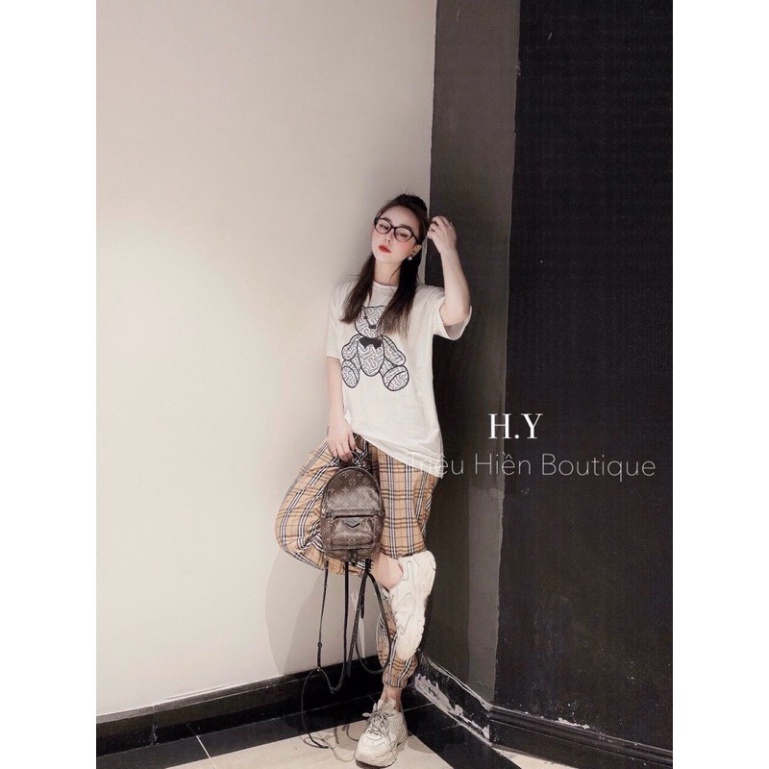 Sét Bộ Thể Thao Quần Kẻ Áo Phông Gấu