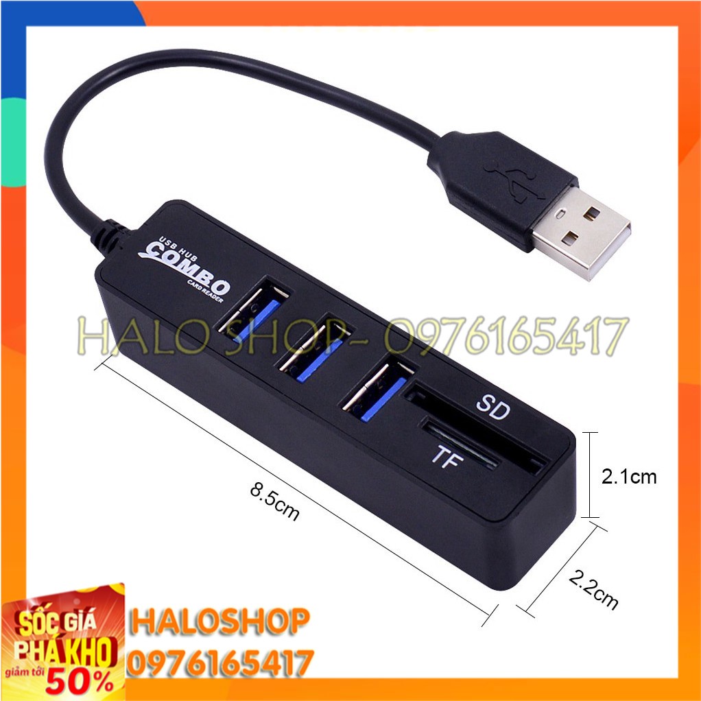 Bộ chia 3 cổng USB 2.0 tích hợp đầu đọc thẻ nhớ 2 trong 1