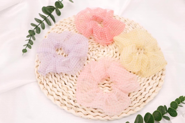 🥕Chun cột tóc Scrunchies voan lưới mỏng