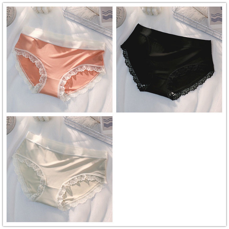 Quần Lót Cotton Lụa Phối Ren Siêu Mỏng Thoáng Mát Quyến Rũ Cho Nữ