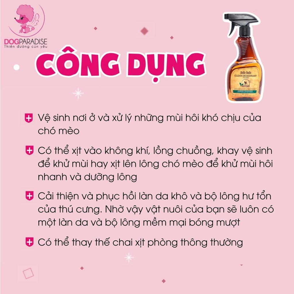 Xịt khử mùi dưỡng lông Budle'Budle dành cho thú cưng hương thơm Baby Powder 530ml - Dog Paradise