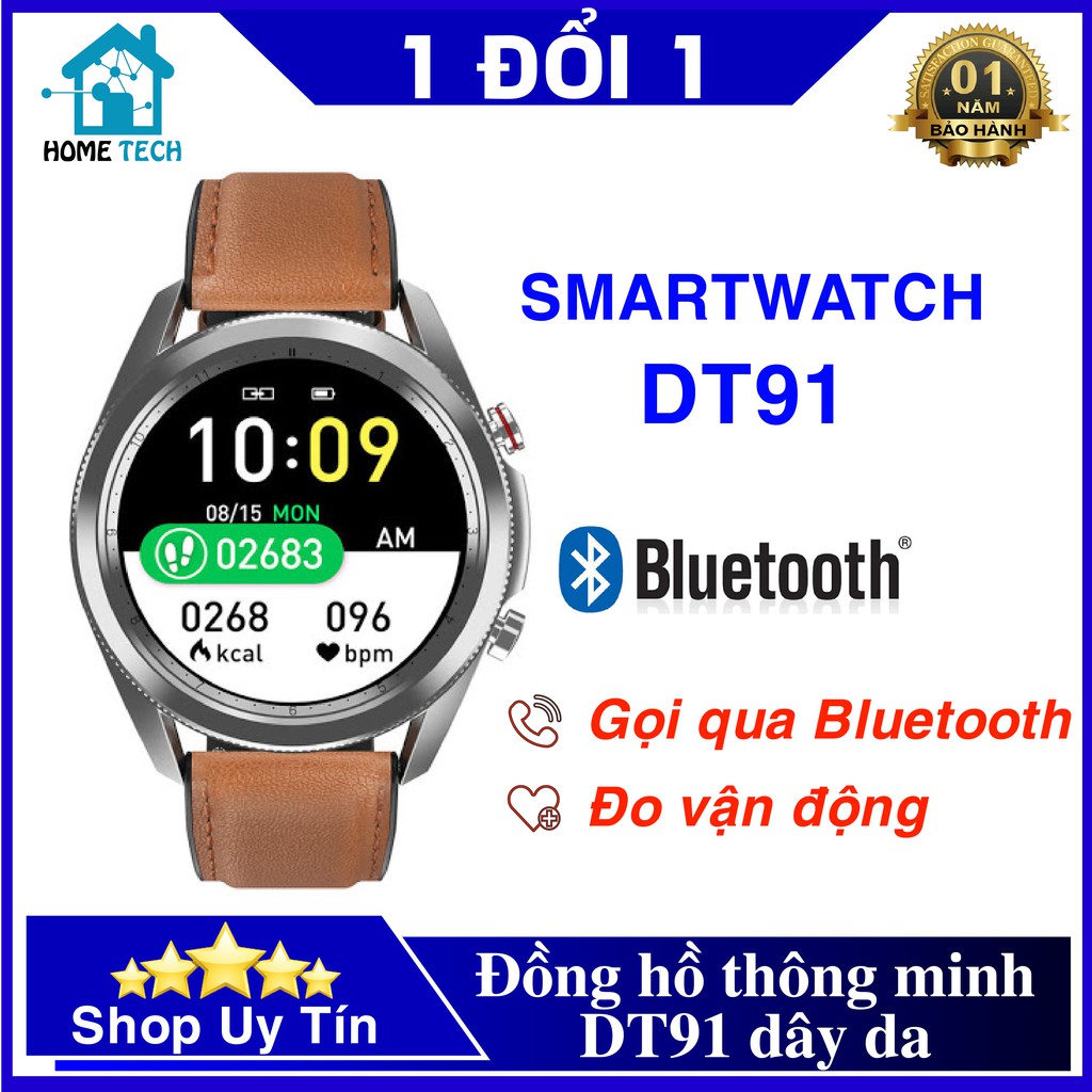 Đồng hồ thông minh DT91 - Gọi điện, nghe nhạc Bluetooth, Menu xoay siêu đẹp, chống nước, tặng kèm dây da