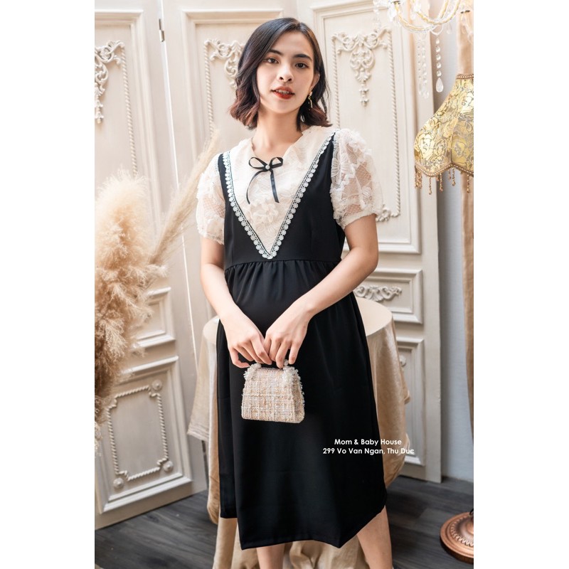 Đầm bầu đen phối tay ren ngắn Coco Dress