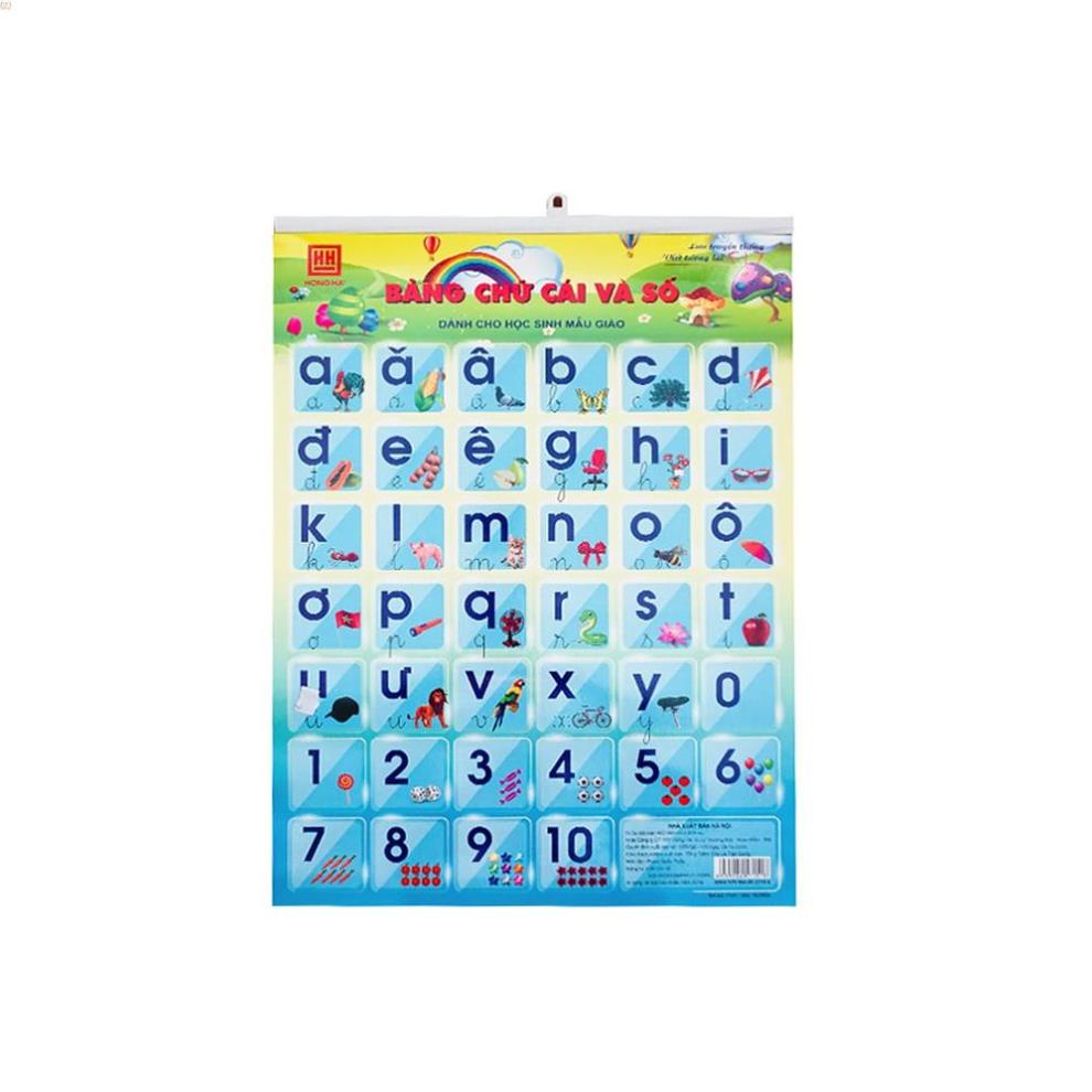Bảng chữ cái và số mẫu giáo có nẹp treo Hồng Hà  .