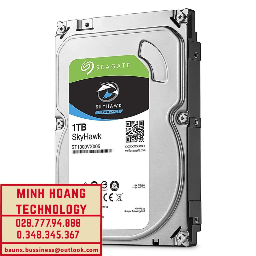 Ổ Cứng HDD Seagate Skyhawk 1TB 3.5" Sata 6Gb/s/64MB Cache/5900RPM - Hàng Chính Hãng