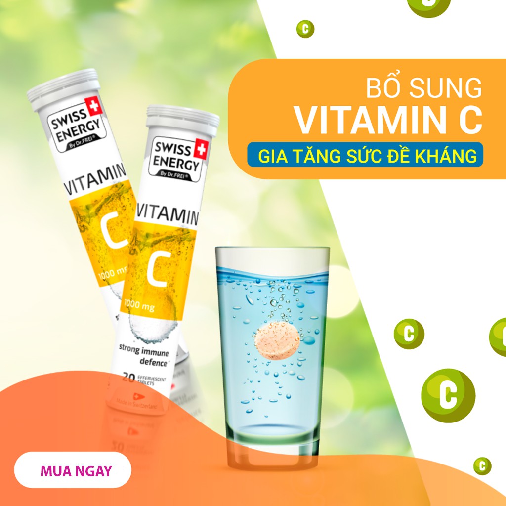 [Combo 2 Tuýp] Viên Sủi Vitamin C Swiss Energy Thụy Sĩ 1000mg - Tăng Sức Đề Kháng và Làm Đẹp Da (20 Viên/ Tuýp)