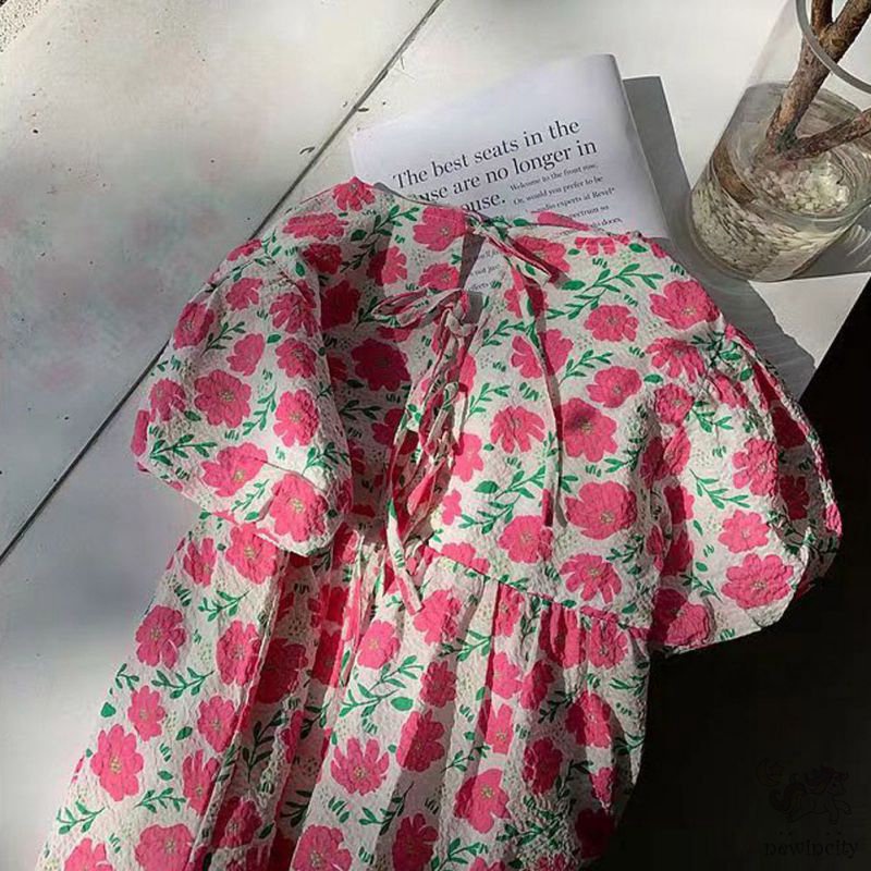 Đầm Công Chúa Tay Phồng In Hoa Kiểu Hàn Quốc Thời Trang Mùa Hè Cho Bé Gái