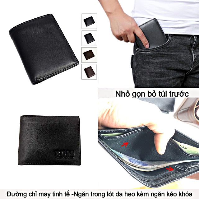 Ví nam mini da bò 100% - bóp da nam nhỏ gọn Sang Trọng - Đẳng Cấp [ VNBoss mini ]