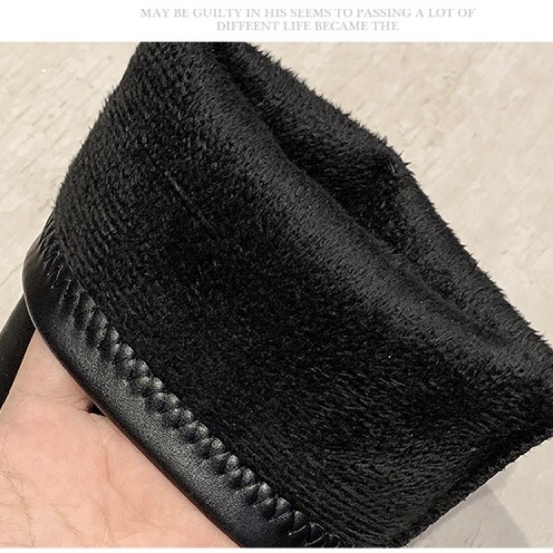 Bốt đùi nữ da lộn lót lông mũi vuông gót cao 5cm có khoá cạnh