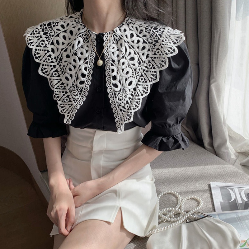 Cổ Áo Giả Lụa Phối Ren Thêu Họa Tiết Hòa Tan Trong Nước