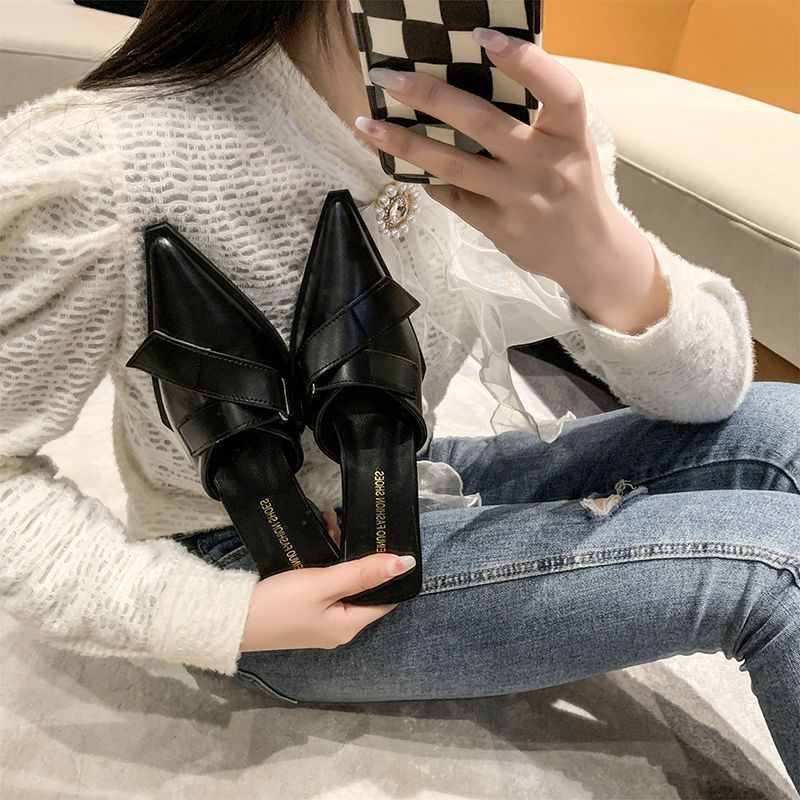 Giày Muller Gót Dày Mũi Nhọn Phong Cách Thời Trang Âu Mỹ Dành Cho Nữ