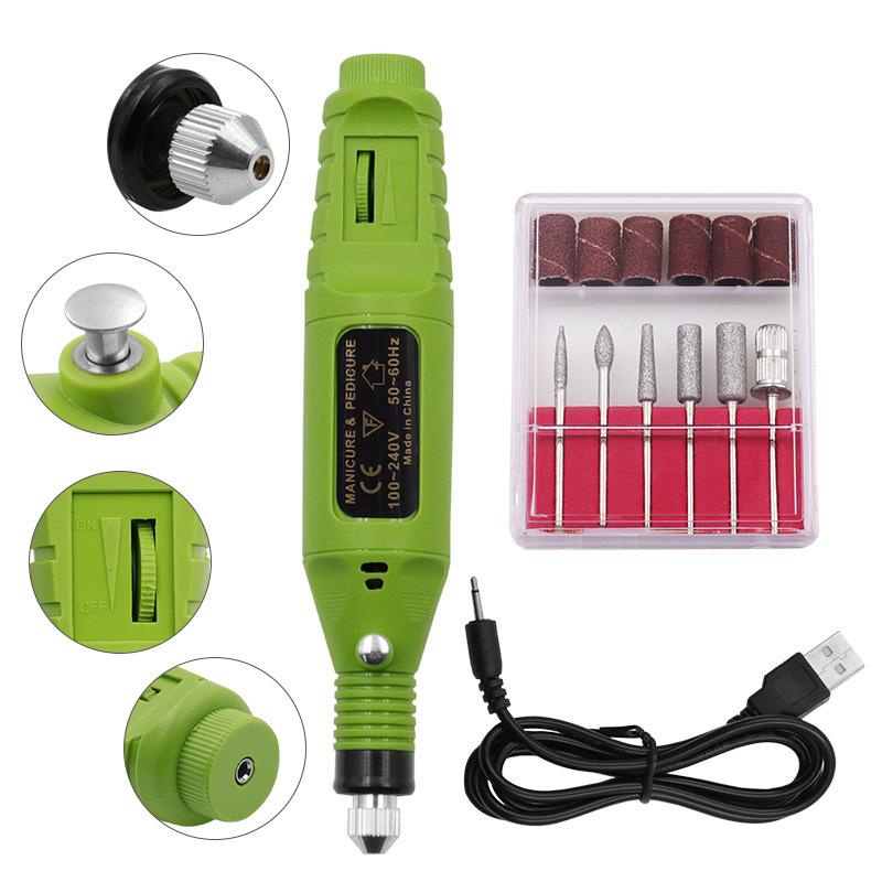 Máy Khoan Mài Dũa Nail Mini Cầm Tay Kèm 6 Đầu Mài Nhỏ Gọn Tiện Lợi