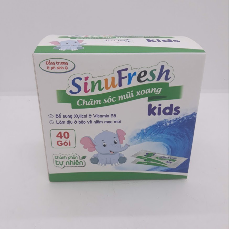 Muối rửa mũi cho bé từ 1 tuổi Sinufresh Kids, chính hãng Dược Cát Linh - mẫu mới cho trẻ - hộp 40 gói
