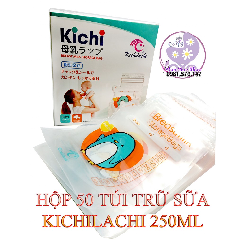 Combo sỉ 10 hộp 50 túi trữ sữa Kichilachi 250ml có vòi