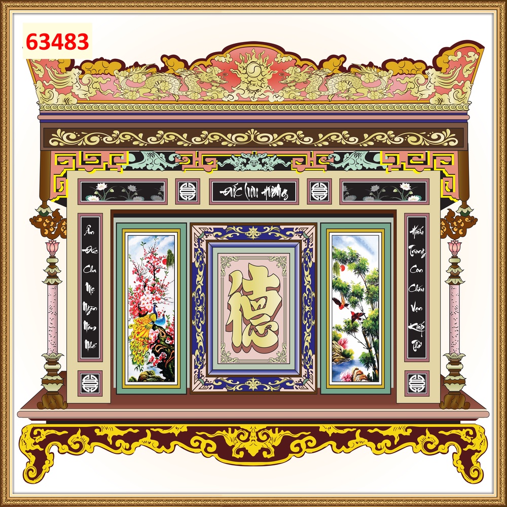 Tranh Dán tường 3d Phòng thờ, bàn thờ màu sắc, hình ảnh sắc nét