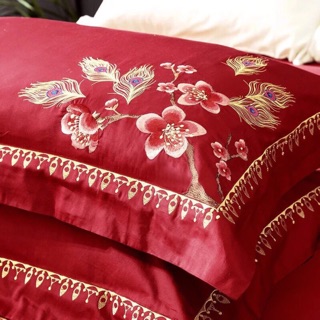 Trọn bộ chăn ga gối lụa con công 6 món