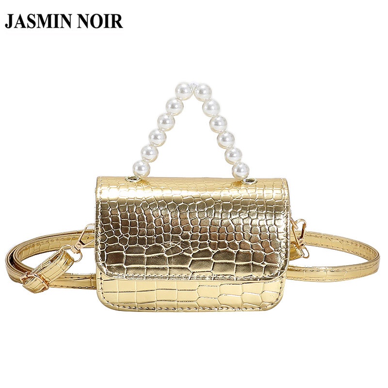 Túi Đeo JASMIN NOIR Chéo Giả Da Cá Sấu Đính Ngọc Trai Thời Trang Dành Cho Nữ