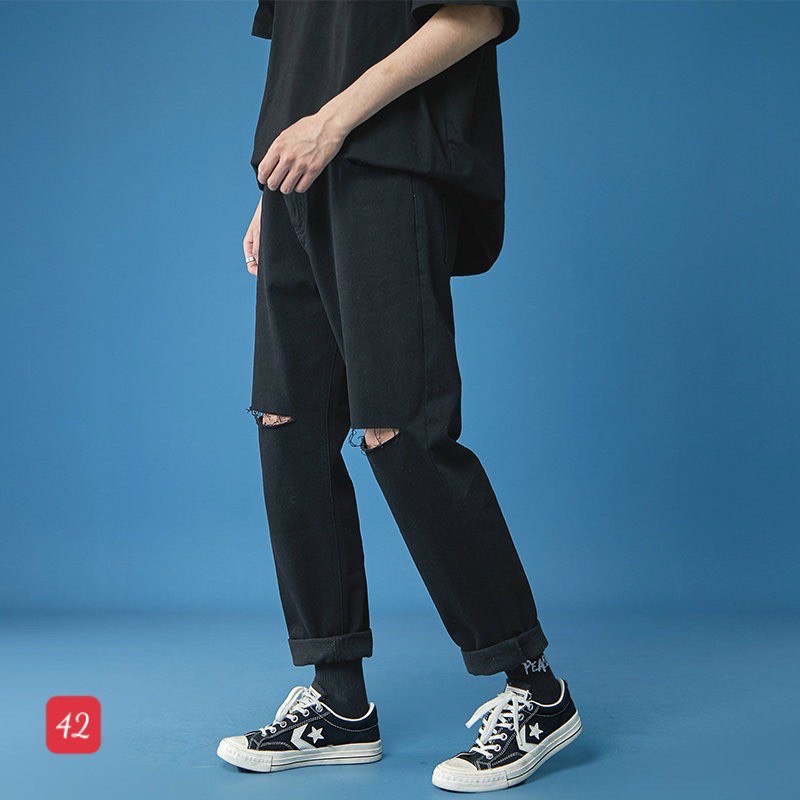 Quần baggy nam ống rộng chất jean suông rách gối, phong cách hàn quốc cao cấp King168 MS801