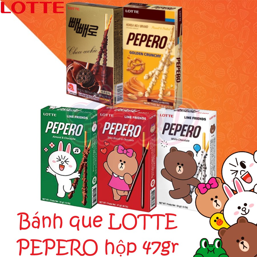 [Mã GROSALEHOT giảm 8% đơn 250K] (5 vị) Bánh que Lotte Pepero hộp 47gr