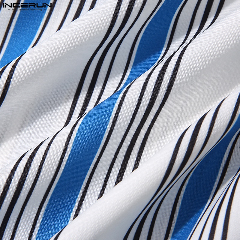 Áo sơ mi INCERUN tay dài dáng ngắn họa tiết kẻ sọc thời trang màu hè cho nam