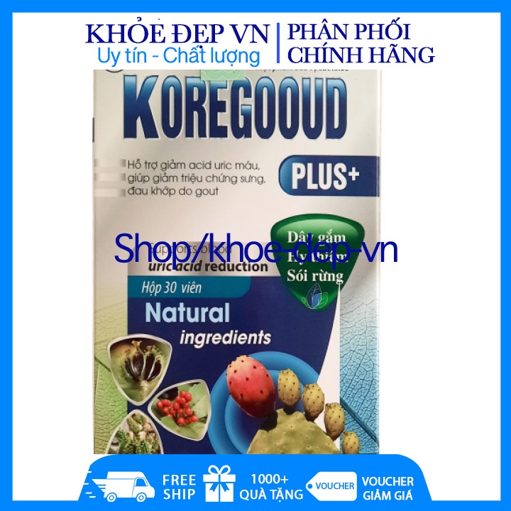 Viên uống giảm gut KoreGooud Plus giúp ổn định Acid Uric trong máu, giảm đau Gout hiệu quả - Hộp 30 viên