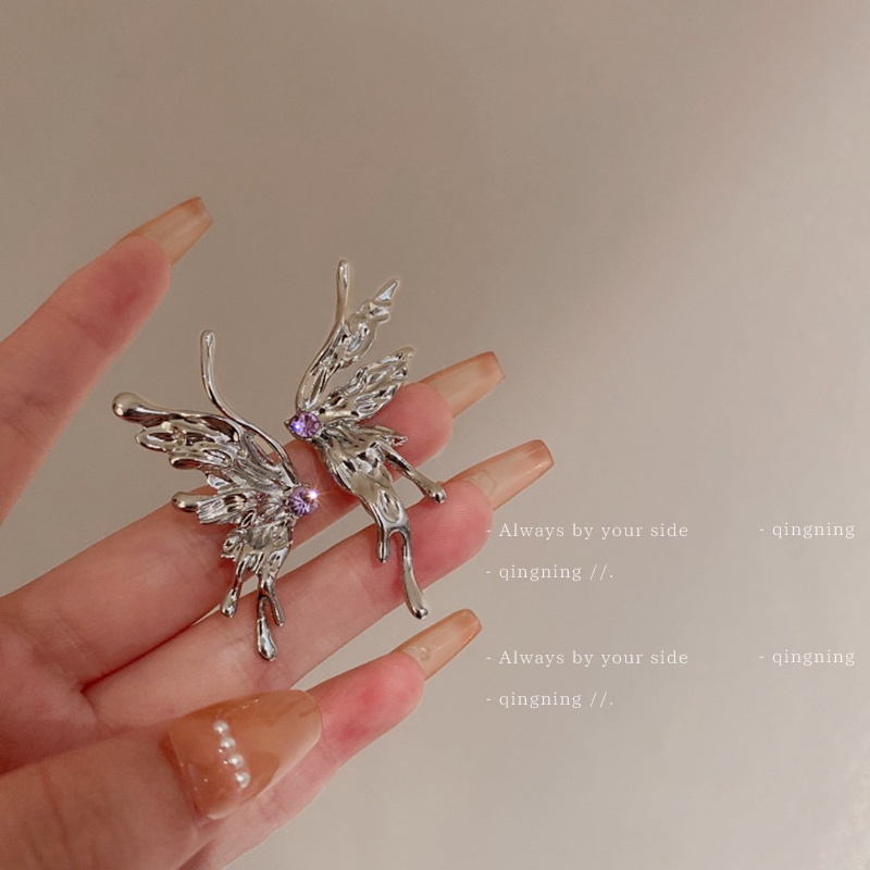 DREJEW Khuyên tai kiểu bướm gấp được đính đá phong cách Hàn Quốc thời trang dành cho nữ