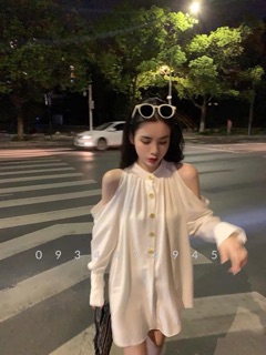 Váy Sơ Mi Lụa Trễ Vai - Sandy Store