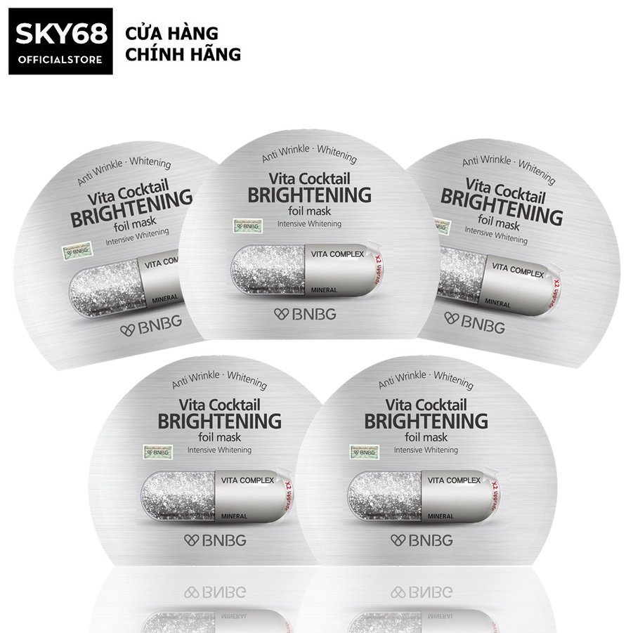 Combo 5 Mặt nạ dưỡng sáng da và làm mờ vết thâm BNBG Vita Cocktail Brightening Foil Mask - Intensive Brightening 30ml x5