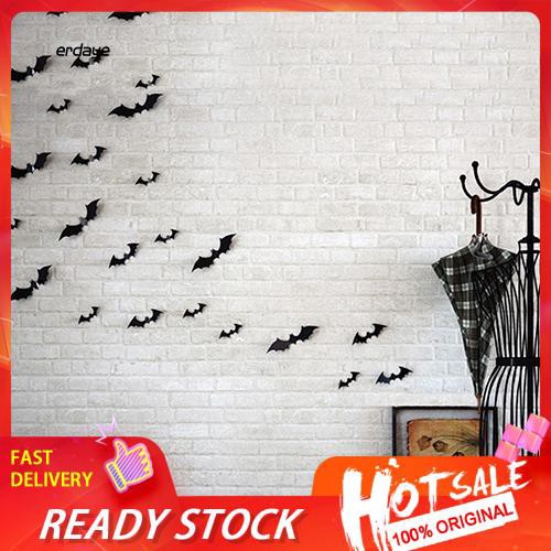 Set 12 nhãn dán tường hình cánh dơi chủ đề hallowen độc đáo trang trí nhà ở tạo hiệu ứng 3D