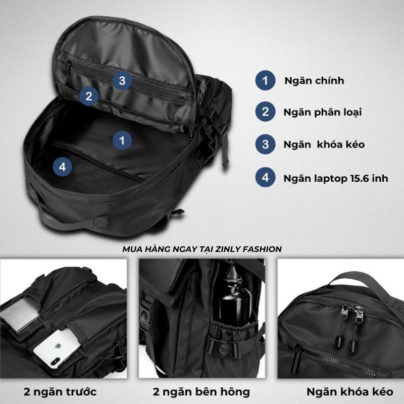 Balo thời trang ulzzang nam nữ,Vải cao cấp chống nước,Đựng Laptop 15.6inh - kiểu dáng trẻ trung, cá tính - ZINLY