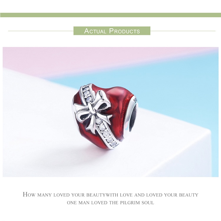 Hạt Phụ Kiện Bamoer Scc741 bạc 925 Hình Trái Tim Thắt Nơ Dùng Trang Trí Vòng Tay Tự Làm