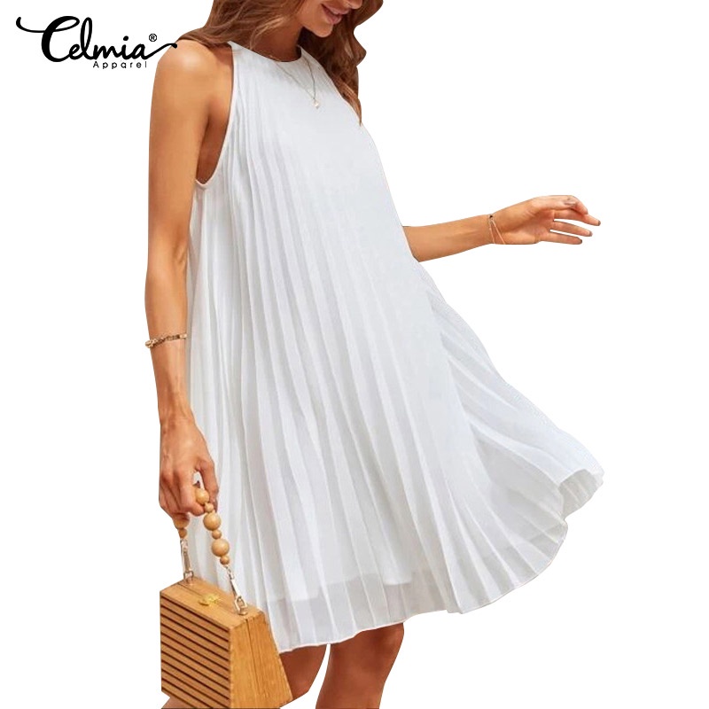 Đầm ngắn CELMIA không tay xếp ly dáng rộng thời trang mùa hè dành cho nữ