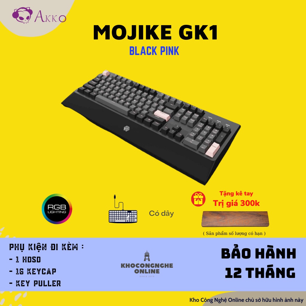 [Mã 33ELSALE hoàn 7% đơn 300K] Bàn phím cơ Mojike GK1 Black Red | Black Pink (AKKO sw v2 / LED trắng)