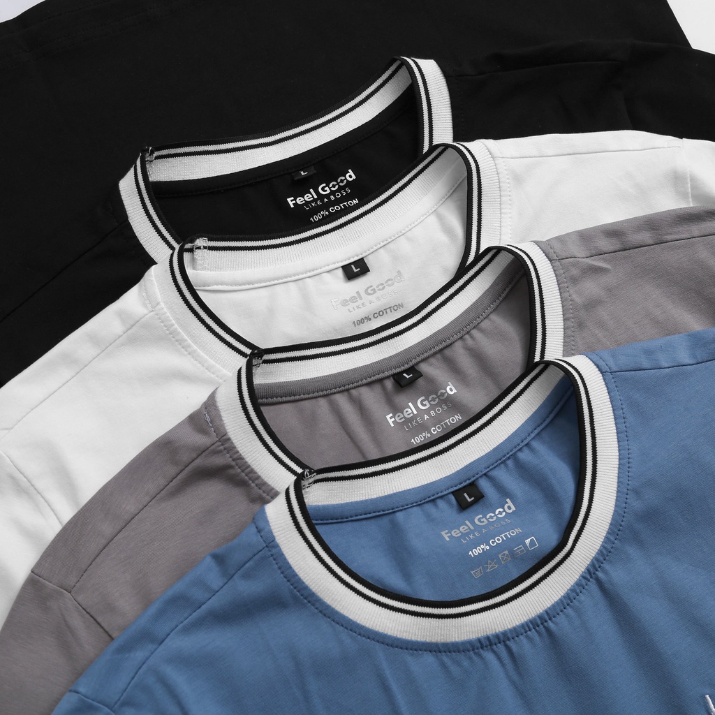 Áo thun Nam Feel Good Basic Tee  Bo Viền Cổ phông trơn tay ngắn form regular fit chất liệu cotton