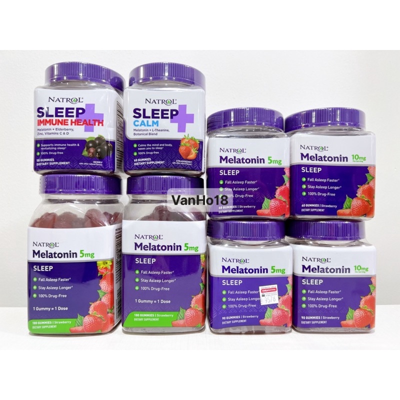 USA_Kẹo dẻo ngủ ngon Natrol Melatonin Sleep Gummies 5mg 10mg