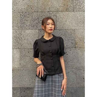 Áo cổ sen phối nút - Đen [A027 - Senbe Clothing]